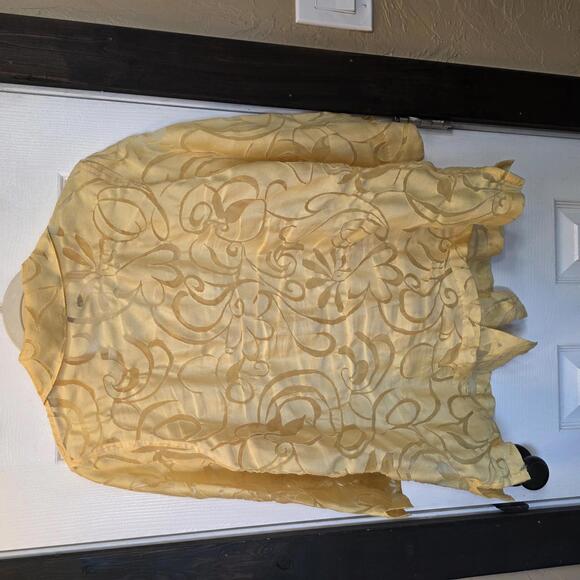 TanJay Women's Yellow Sheer Patterned Button-Up Blouse- 16W - Picture 5 of 8